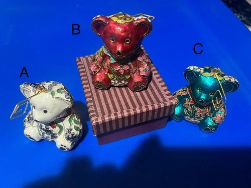 Hand Crafted Cloisonné Enameled Christmas Teddy Bear Ornament image indicator(10)