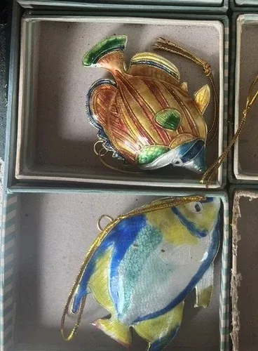 Hand Crafted Cloisonné Enameled Christmas Fish Ornament
