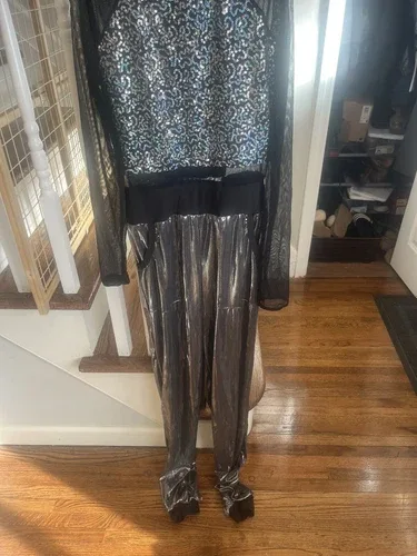 Dance, Figure Skating, Jazz Long Sleeve Pant Bodysuit Silver Cos image indicator(2)