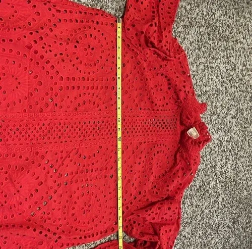 H&M Eyelet Dress Mock Neck Long Sleeve Red Medium image indicator(3)