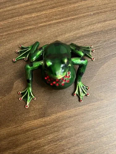 Hand Crafted Cloisonné Enameled Rhinestones Frog Trinket Box