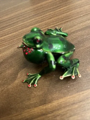 Hand Crafted Cloisonné Enameled Rhinestones Frog Trinket Box image indicator(3)
