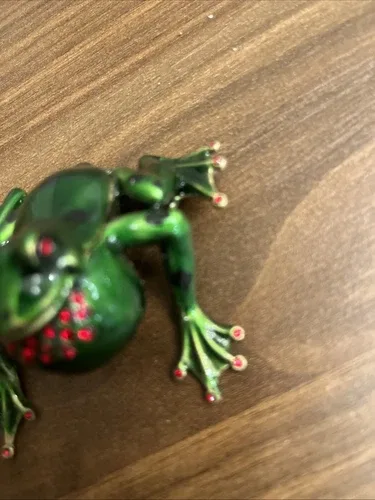 Hand Crafted Cloisonné Enameled Rhinestones Frog Trinket Box image indicator(4)
