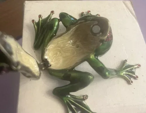 Hand Crafted Cloisonné Enameled Rhinestones Frog Trinket Box image indicator(8)