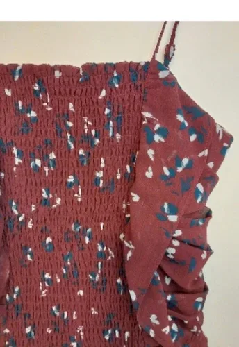 WAYF Devon Smocked Camisole Top Ruffle Burgendy Size XS image indicator(4)