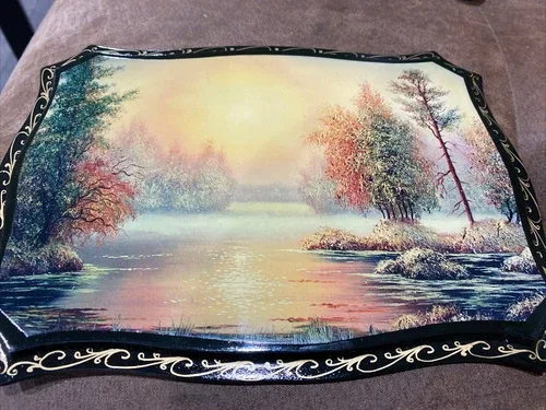 Ukrainian folk art handmade paining on wood 5x7” black lacquered image indicator(3)