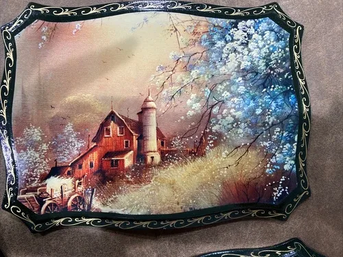 Ukrainian folk art handmade paining on wood 5x7” black lacquered image indicator(4)