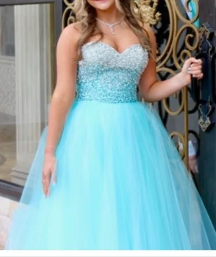 Terani Couture Formal Gown Women's Tiffany Blue Aqua Embellished