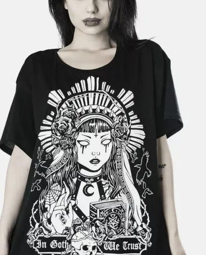 HOT TOPIC IN GOTH WE TRUST T-SHIRT SMALL BLACK UNISEX EUC image indicator(6)