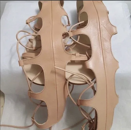 Zara Gladiator Leather Tie Around Sandals Nude Color 39/8 image indicator(3)