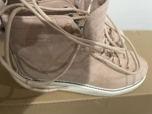 Adidas High Top Light Pink Genuine Leather Lace Up Sneakers Size image indicator(4)