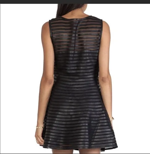 PARKER Black Leather Mesh Panel Fitted Dress Size S image indicator(3)