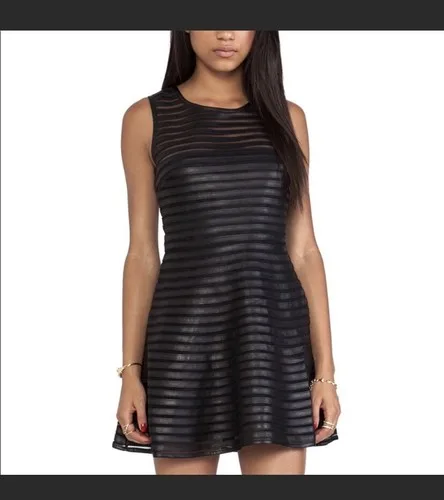 PARKER Black Leather Mesh Panel Fitted Dress Size S image indicator(4)