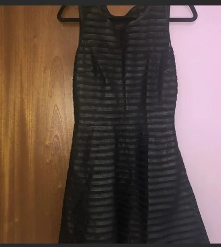 PARKER Black Leather Mesh Panel Fitted Dress Size S image indicator(6)