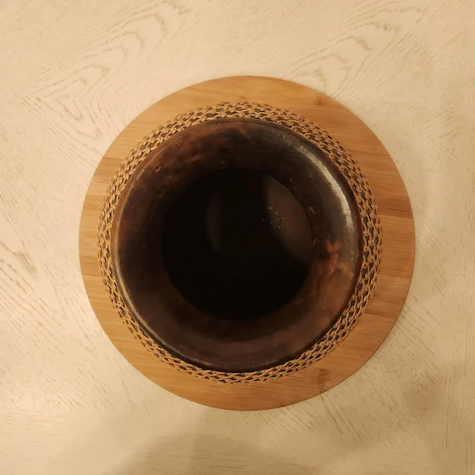 Brown Vase with Tan Reed Wicker Weave Wrap image indicator(2)