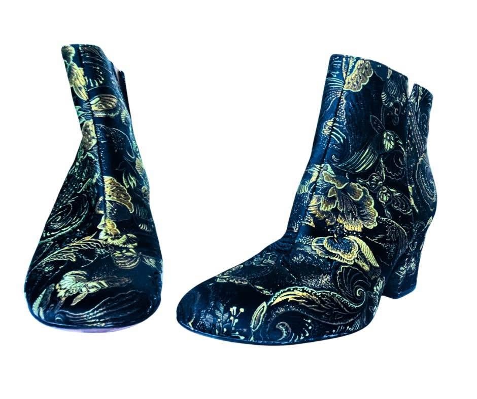 Franco Sarto Black & Gold Embroidered Booties - photo 3