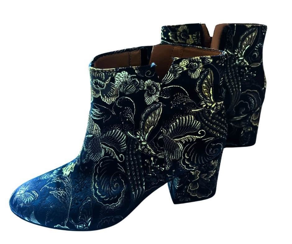 Franco Sarto Black & Gold Embroidered Booties