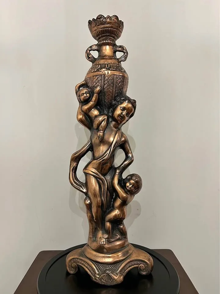 Large Vintage Bronze-Tone Floor Sculpture Mother & Cherubs Decor