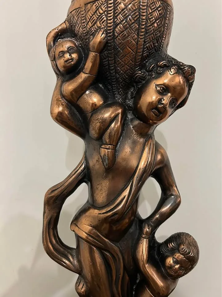 Large Vintage Bronze-Tone Floor Sculpture Mother & Cherubs Decor image indicator(2)