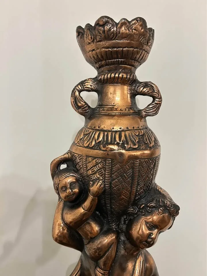 Large Vintage Bronze-Tone Floor Sculpture Mother & Cherubs Decor image indicator(3)