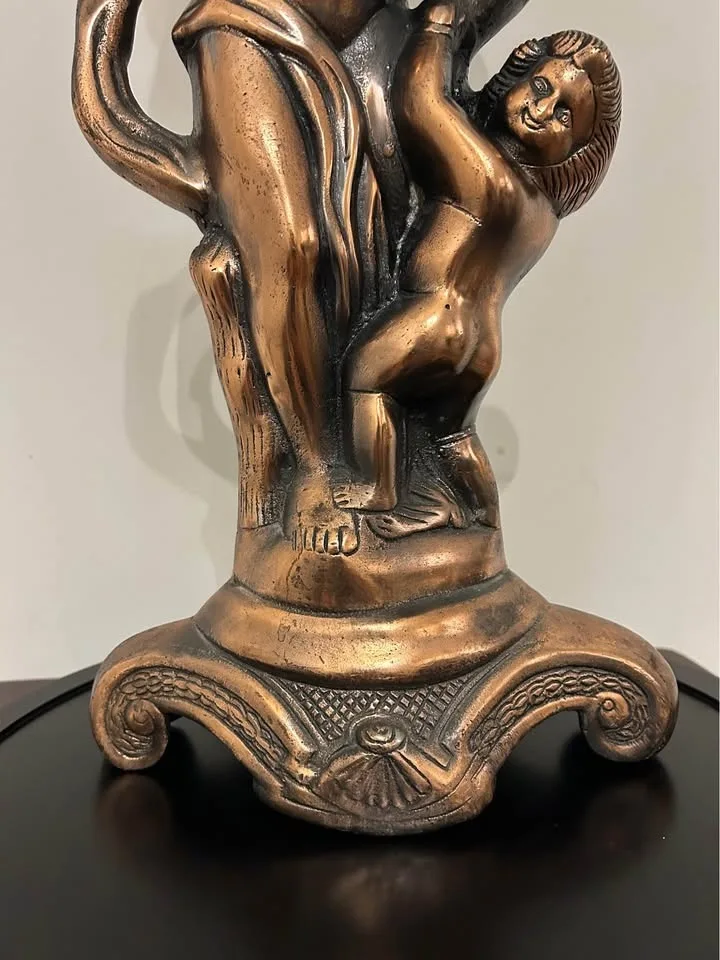 Large Vintage Bronze-Tone Floor Sculpture Mother & Cherubs Decor image indicator(4)