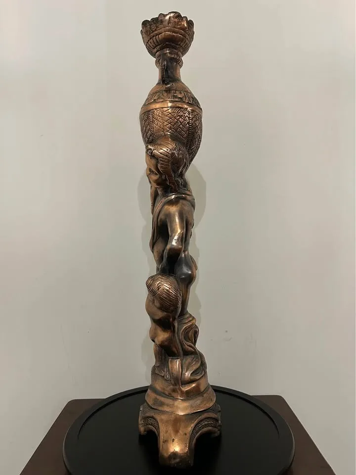 Large Vintage Bronze-Tone Floor Sculpture Mother & Cherubs Decor image indicator(6)