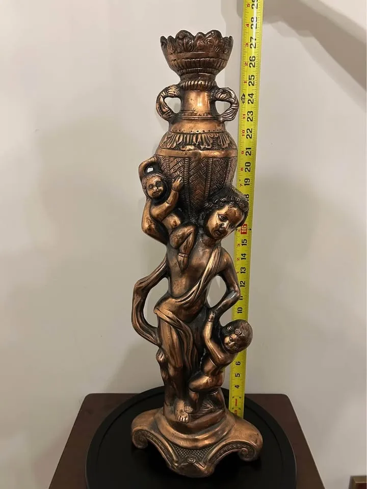 Large Vintage Bronze-Tone Floor Sculpture Mother & Cherubs Decor image indicator(7)