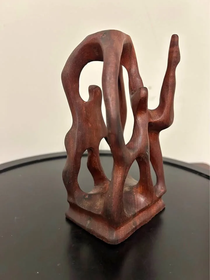 Hand Carved Biomorphic Abstract Wooden Sculpture 6”tall