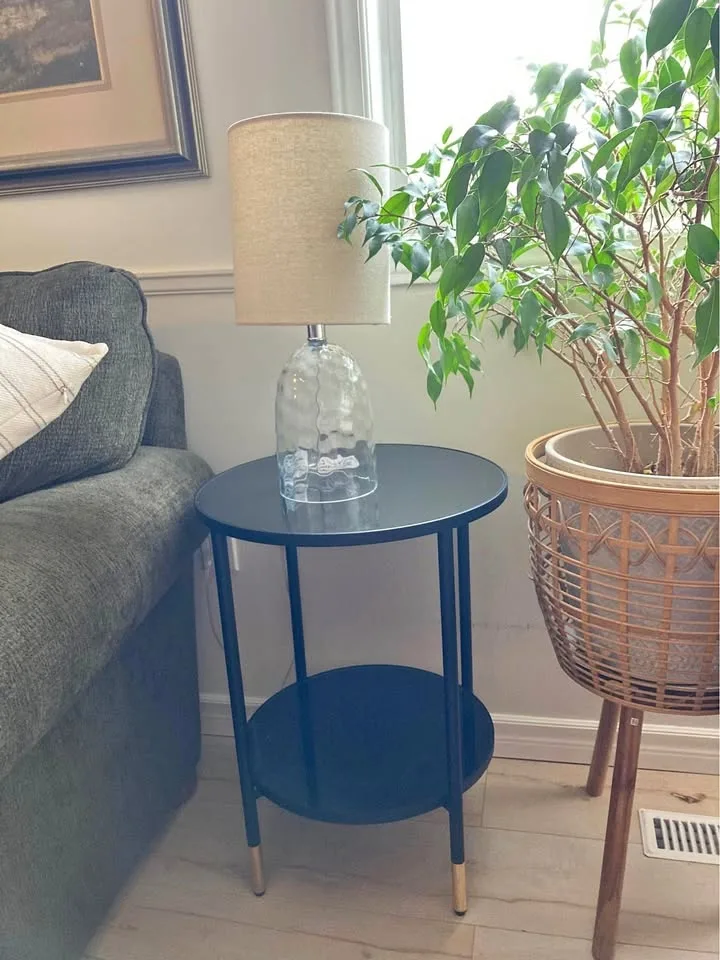 Set of 2 black glass top round side tables end tables
