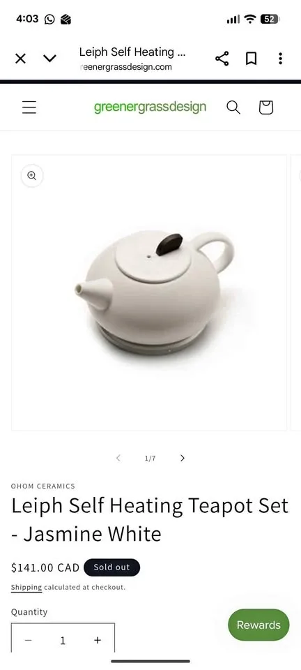 Ohom leiph self heating teapot jasmine white