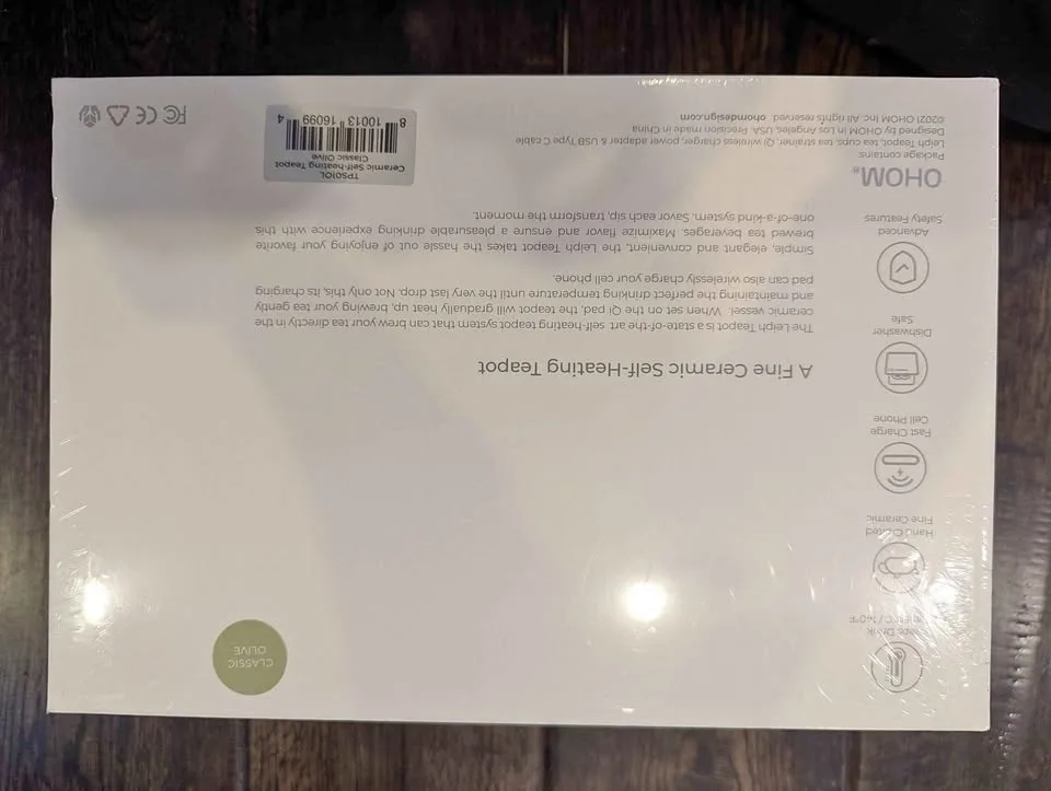 Ohom leiph ceramic self heating teapot classic olive