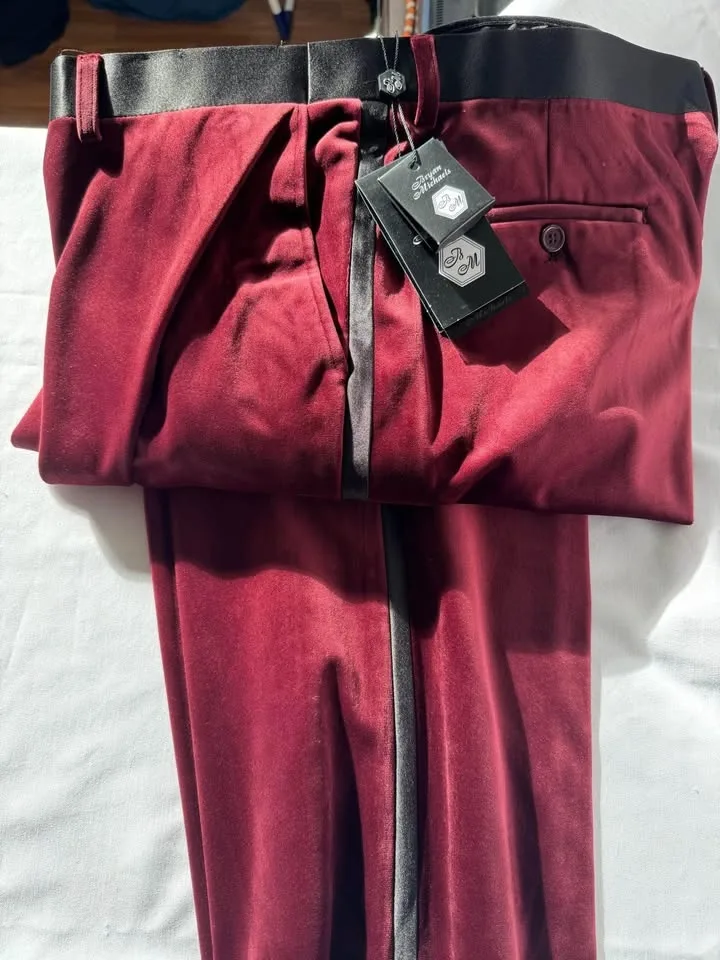 New Bryan Michaels Red Velvet Tuxedo Dress Pants image indicator(3)