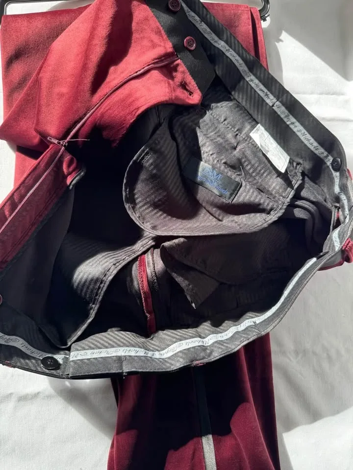 New Bryan Michaels Red Velvet Tuxedo Dress Pants image indicator(4)