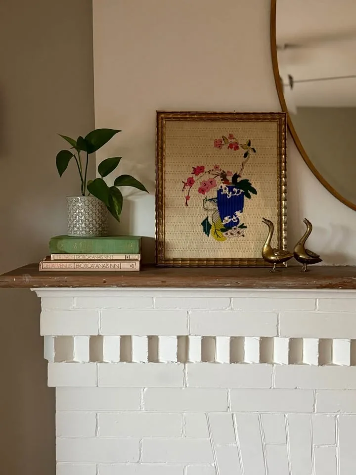 Vintage Floral Needlepoint Art in Gold Frame 13.5" x 16" image indicator(2)