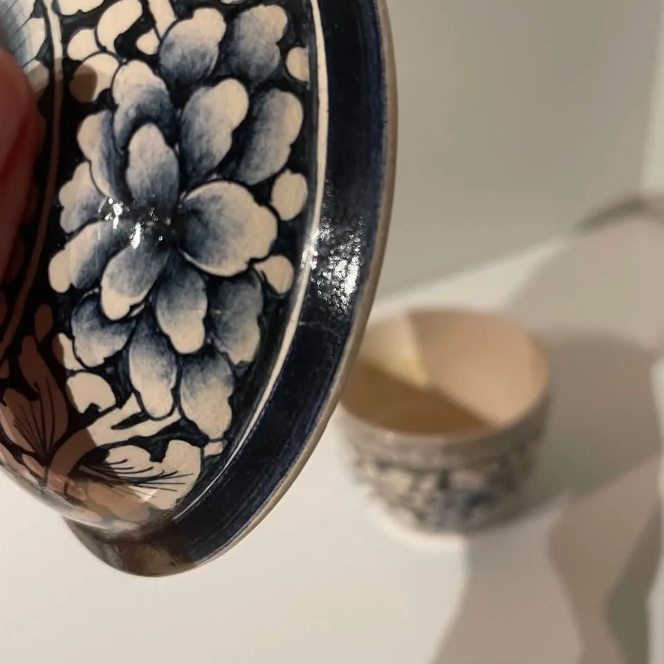 Vintage Thai Blue and White Floral Ceramic Jar - 5.5” image indicator(4)