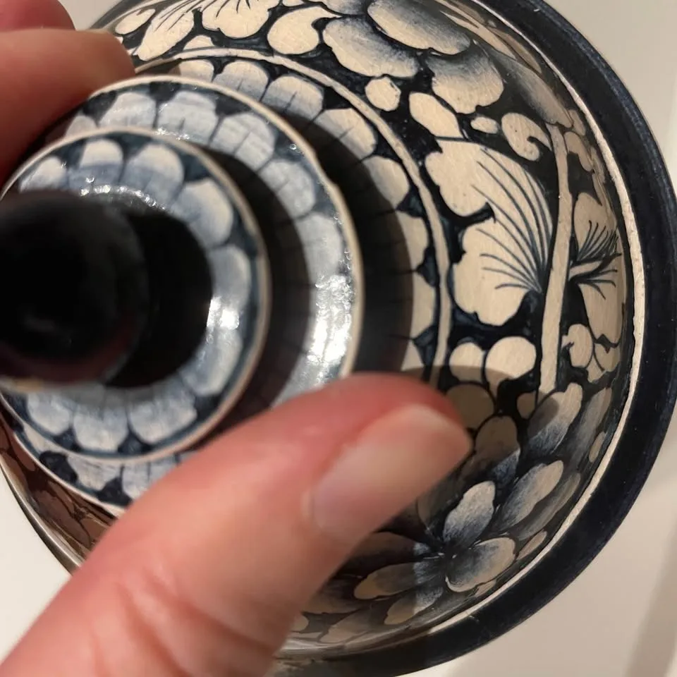 Vintage Thai Blue and White Floral Ceramic Jar - 5.5” image indicator(7)