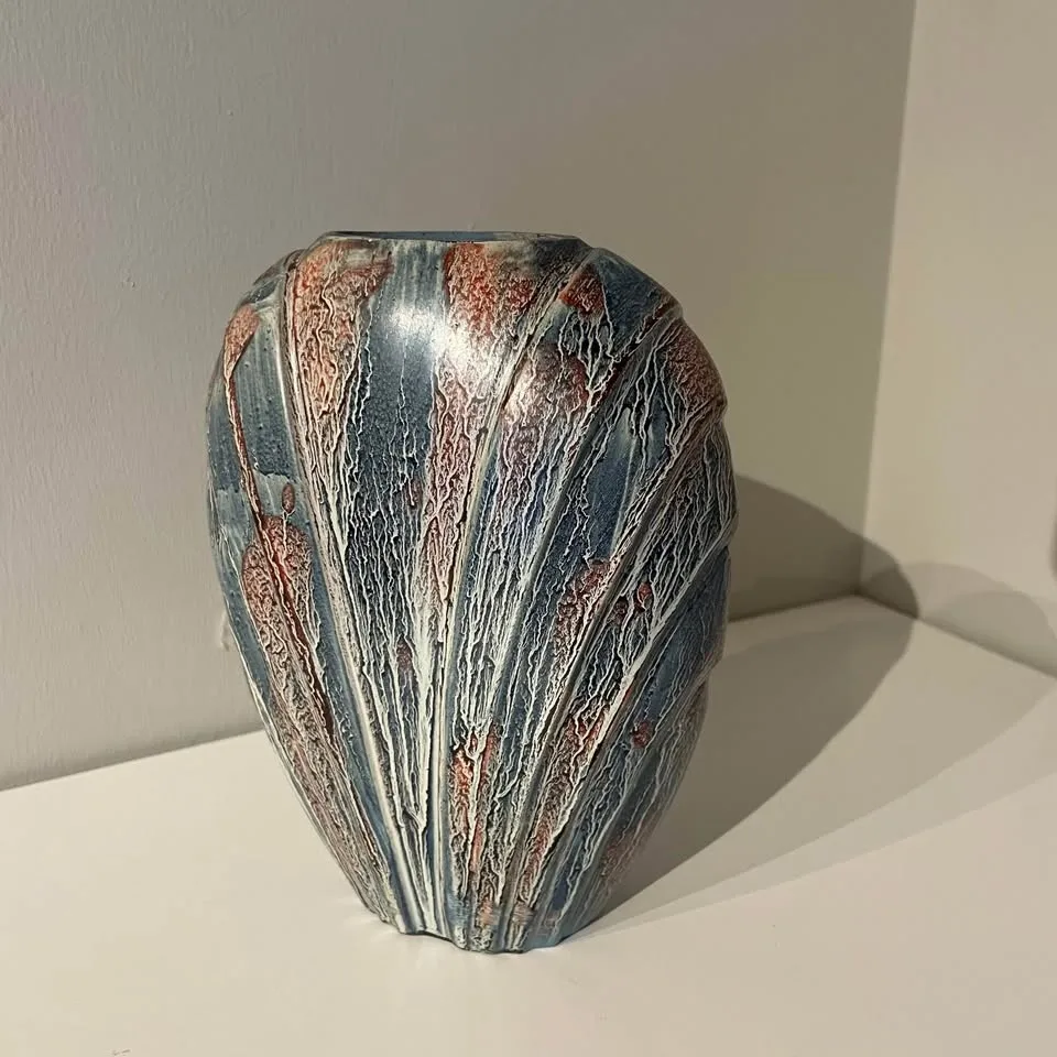 Vintage Textured Metal Vase - Art Deco Style image indicator(3)