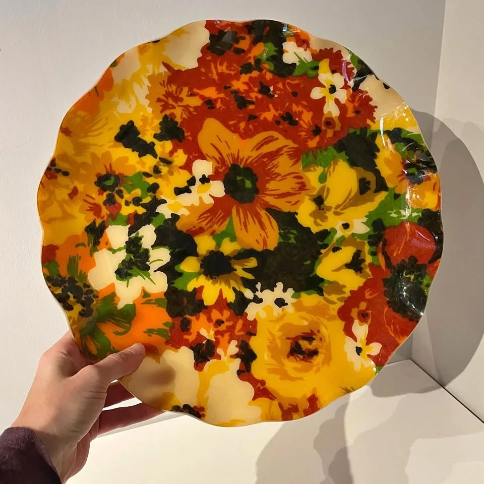 Vintage FAB ruffled-edge floral serving tray