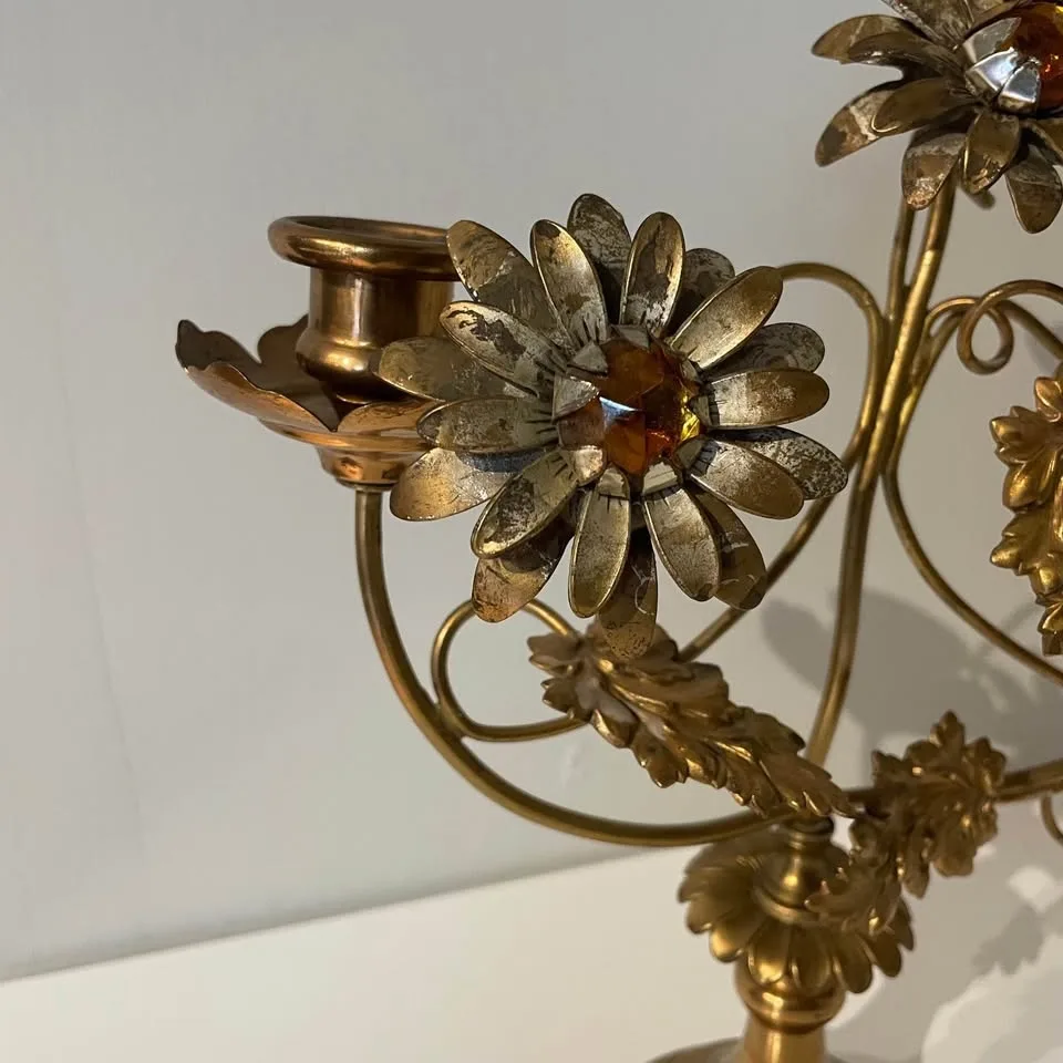 Antique French Brass Candelabra with Amber Details image indicator(2)