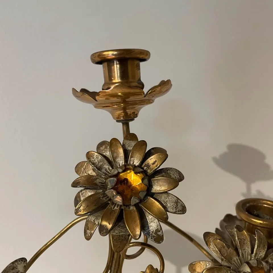 Antique French Brass Candelabra with Amber Details image indicator(3)