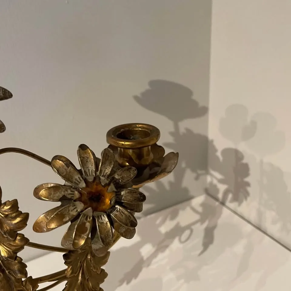 Antique French Brass Candelabra with Amber Details image indicator(4)