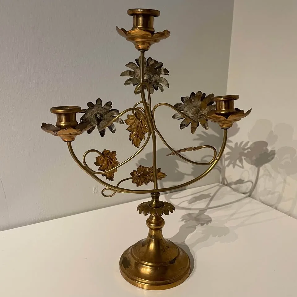 Antique French Brass Candelabra with Amber Details image indicator(6)