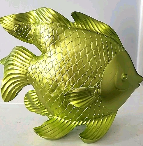 Large Goldfish Sculpture Decor 10x8in Resin Metallic Green Fish