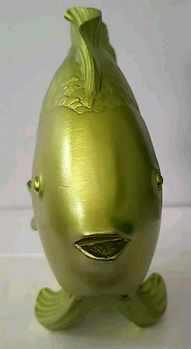 Large Goldfish Sculpture Decor 10x8in Resin Metallic Green Fish - photo 2