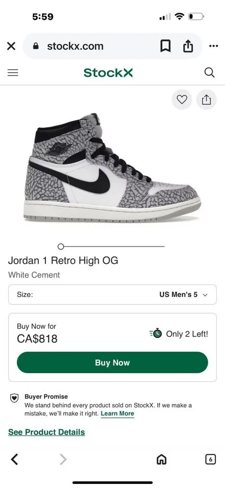 Authentic Nike Air Jordan 1 Retro High OG White Cement image indicator(5)