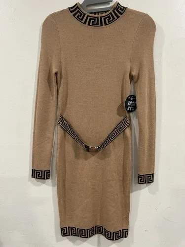 Jolie&joy Dress Tan Long Sleeve Black Accents Size M image indicator(2)