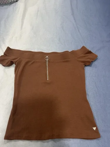 Guess Chocolate Off-Shoulder Blouse Size M