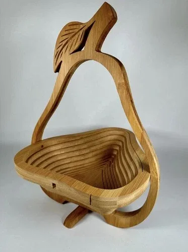 Wooden Collapsible Spiral Cut Pear-Shaped Folding Fruit Basket B
