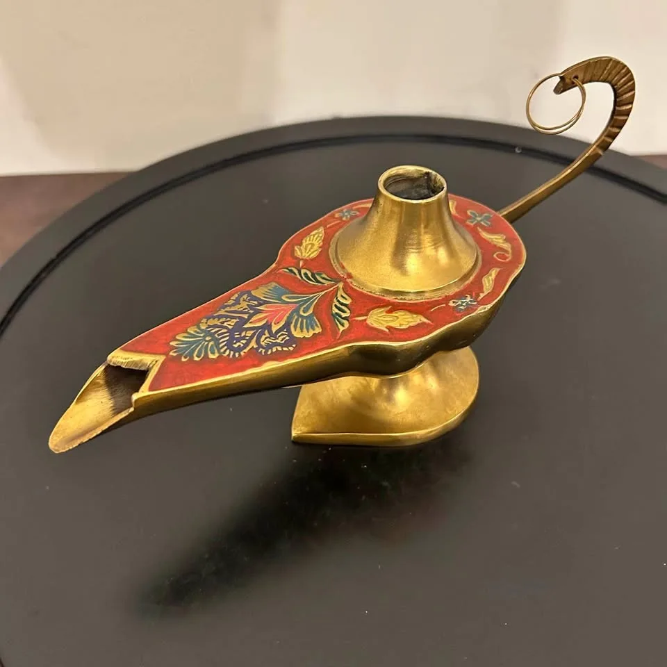 Vintage Brass Enamel Genie Lamp