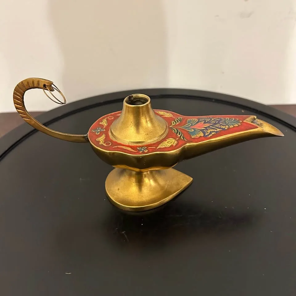 Vintage Brass Enamel Genie Lamp image indicator(3)